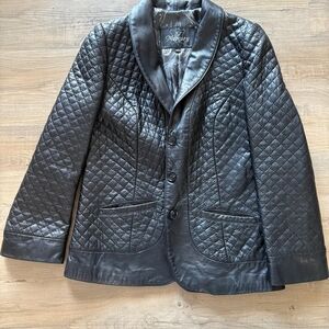 Quilted Leather Blazer Jacket - Black